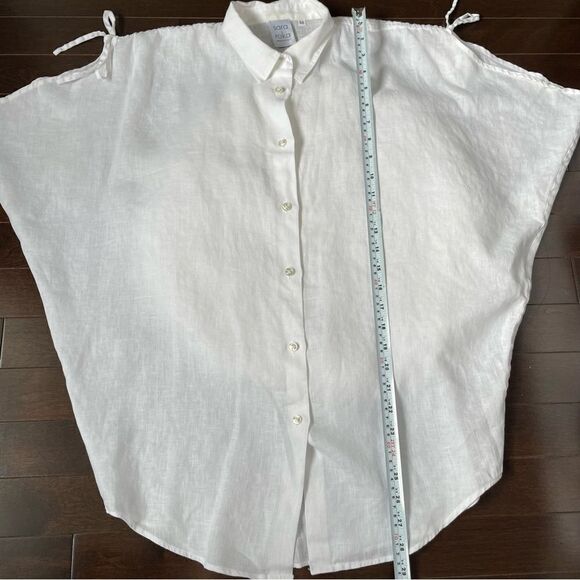 Sara Roka White Linen Button Down Blouse Sz Medium - Picture 11 of 15